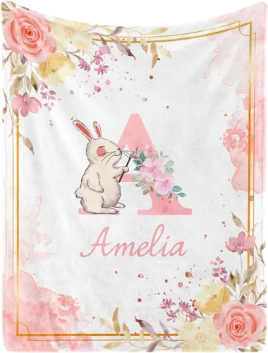 Vista 15 de Manta de bebé personalizada con nombre, manta de nombre personalizado para niños, mantas de franela suave en Pascua, regalos personalizados de bebé