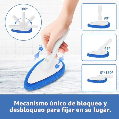Vista 4 de Qaestfy Cepillo de limpieza de azulejos para bañera y ducha, con mango de 51 pulgadas, 5 almohadillas antiarañazos, cepillo ajustable de mango largo