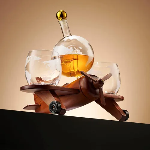 Vista 2 de Godinger - Juego de decantador de whisky, globo de avión con 2 vasos, regalo de aviación