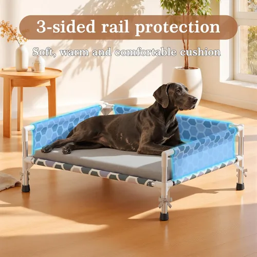Vista 4 de Cama elevada para perro, cuna refrescante para perros al aire libre con malla transpirable, cama elevada para mascotas con rieles de protección de 3