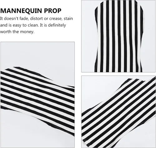 Vista 3 de ULTECHNOVO - Maniquí femenino con forma de vestido de medio cuerpo, tela de encaje de algodón a rayas, cubierta de maniquí ajustable para exhibición
