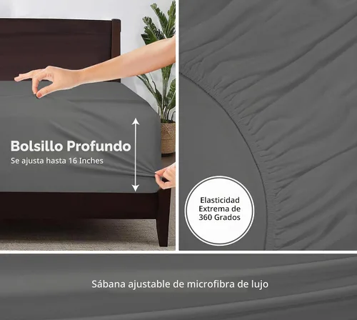 Vista 3 de Sábana bajera ajustable de microfibra tamaño individual, 6 unidades Gris