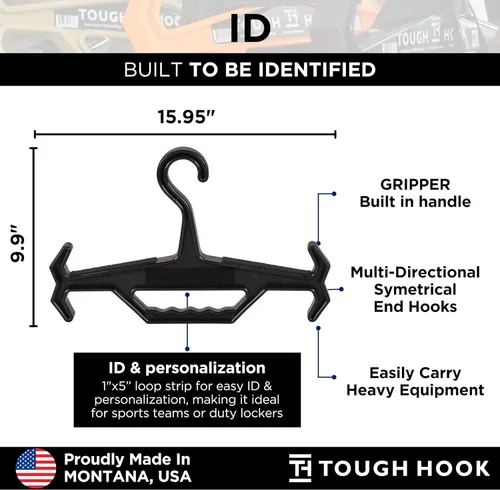 Vista 2 de Tough Hook ID - Percha de identificación resistente, fabricada en Estados Unidos, tapa de 200 libras, portaplatos, equipo táctico, buceo BCD