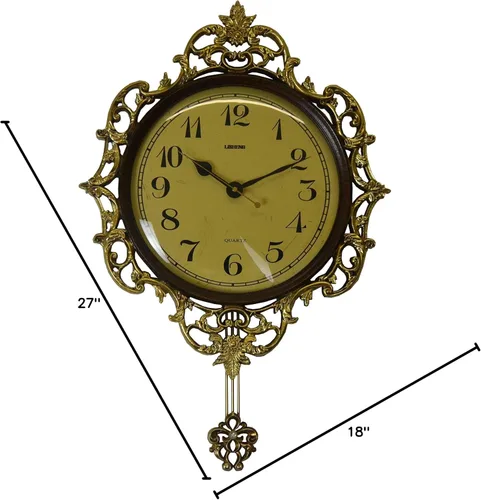 Vista 2 de Reloj de pared de péndulo de estilo antiguo marrón y dorado