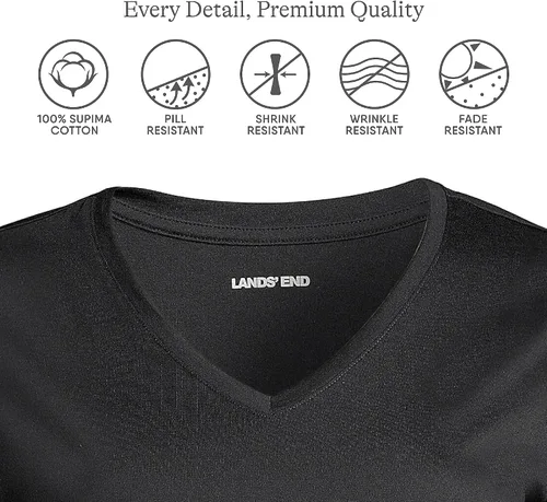 Vista 3 de Lands' End Camiseta relajada de algodón Supima con cuello en V para mujer