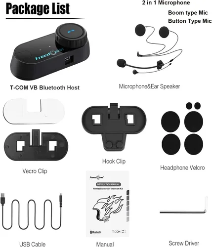Vista 7 de TCOM VB - Casco de motocicleta con Bluetooth para uso compartido de música, sistemas de comunicación de intercomunicación universales de 800 M