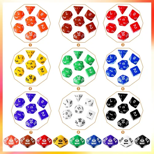 Vista 3 de 105 piezas, conjuntos de dados a granel, dados poliédricos con bolsa con cordón, juego de mesa de rol múltiple D4 D6 D8 D10 D% D12 D20