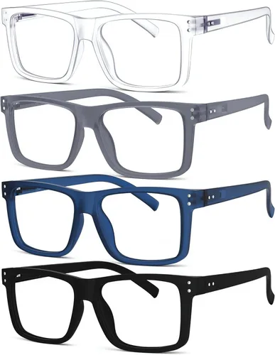 Vista 11 de Eyekepper - Pack de 5 gafas de gran tamaño con montura cuadrada, grandes, para hombres y mujeres - 3 negras y 2 negro-transparente +0.00
