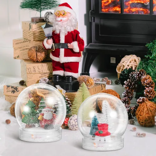 Vista 4 de GANAZONO 10 globos de nieve de plástico transparente con tapa de rosca para manualidades, decoración del hogar, 10