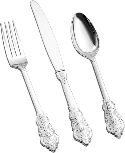 Vista 11 de bUCLA 600 cubiertos de plástico dorado – Utensilios dorados desechables – Juego de cubiertos de plástico resistente – 200 tenedores, 200 cucharas