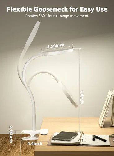 Vista 4 de deeloop Luz LED con clip, 100% infinita regulable para libros de lectura en cabecera de cama, lámpara de escritorio de control táctil de 450 lm
