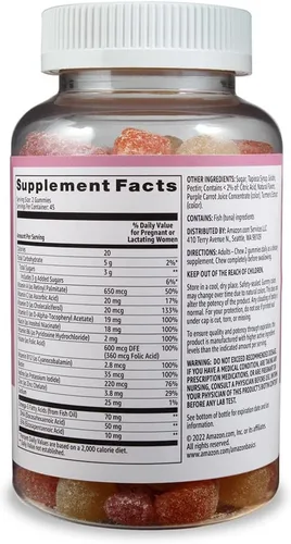 Vista 2 de Amazon Basics - Gomitas prenatales y DHA, sabor a frambuesa y limón, 90 unidades (anteriormente Solimo)