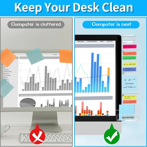 Vista 10 de Tabla de notas adhesivas para monitor, 2 piezas, soporte multifunción para notas adhesivas para pantalla de computadora, tabla de notas adhesivas