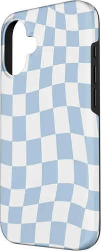 Vista 2 de Funda estética pastel azul claro remolino a cuadros para iPhone 16