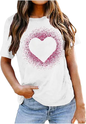 Vista 54 de Camisetas de manga corta con estampado de corazón para mujer, camisetas de ajuste regular, linda y divertida, ropa de regalo 2023