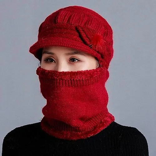 Vista 4 de Gorro de punto para mujer cálido elástico suave con protección de las orejas con forro polar para mujer
