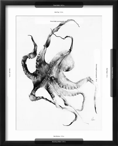 Vista 5 de ART.COM Impresiones artísticas enmarcadas para pared, pulpo por Alexis Marcou, decoración de animales, 12 x 16 pulgadas, marco negro con paspartú