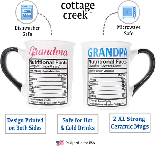 Vista 2 de Cottage Creek Tazas – Juego de dos tazas de café grandes de cerámica para abuela y abuelo, tazas de cerámica ideales para cocina, oficina