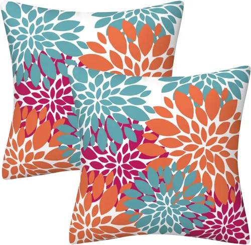 Vista 23 de Juego de 2 fundas de almohada decorativas de dalia azul marino, rojo, gris, dalia floral, para interiores y exteriores, funda de almohada de Floral 1
