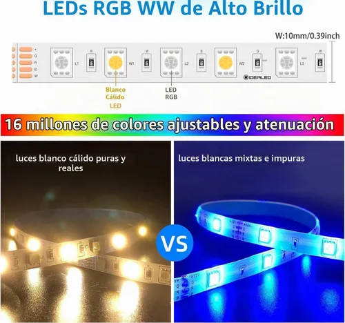 Vista 2 de GIDEALED Kit de tira de luces LED RGBW WiFi inteligente de 32.8 pies, compatible con Alexa Google Assitant, soporte de control de voz, a través