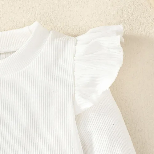 Vista 4 de OPAWO Camisetas de manga larga y corta con volantes para niña, blusa acanalada para niña, ropa para bebé, paquete de 2 unidades de 1 a 6 años
