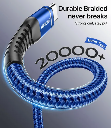 Vista 7 de Cable USB C a USB C (6 pies, paquete de 2 unidades) Cable de carga rápida de 240 W tipo C Azul