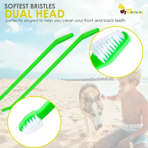 Vista 5 de Juego de 12 cepillos de dientes para perros, cepillos de dientes de silicona suave, limpieza de dientes de gato de doble cabeza y cuidado dental