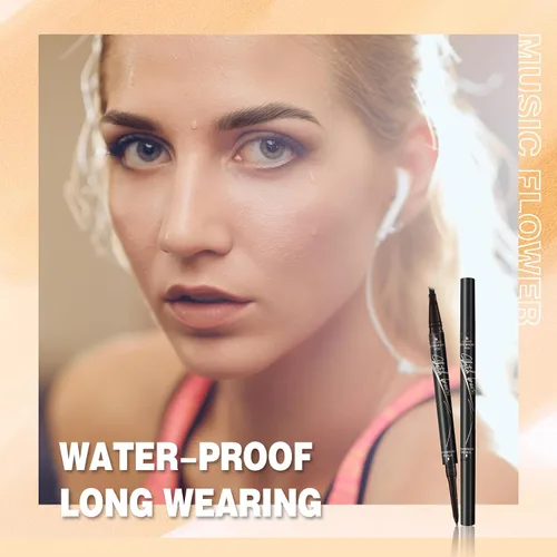 Vista 7 de Music Flower Pluma de cejas de microrelleno de doble extremo, lápiz líquido para cejas con 4 aplicadores de punta de cepillo micro y lápiz definidor