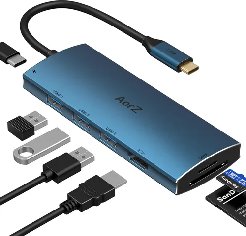 Vista 8 de Hub USB C, concentrador USB a HDMI multipuerto Aorz USB C adaptador 7 en 1 con salida HDMI 4K, 3 puertos USB 3.0, lector de tarjetas SD/Micro SD