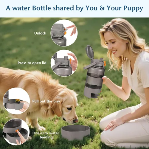 Vista 4 de Botella de agua para perros al aire libre, 50 onzas, a prueba de fugas, dispensador de agua portátil para mascotas con asa para viajes, senderismo