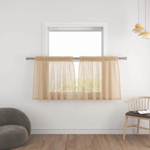Vista 37 de UPOPO Paneles de Cortina Beige Pequeños Cortinas Transparentes de Gasa de 16 Pulgadas de Largo Cortinas de Cocina de Voile con Textura de Lino