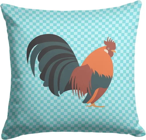 Vista 489 de Caroline's Treasures BB8163PW1414 Beltsville - Almohada decorativa de tela a cuadros pequeños, color blanco, pavo y gallina azul, lavable a máquina