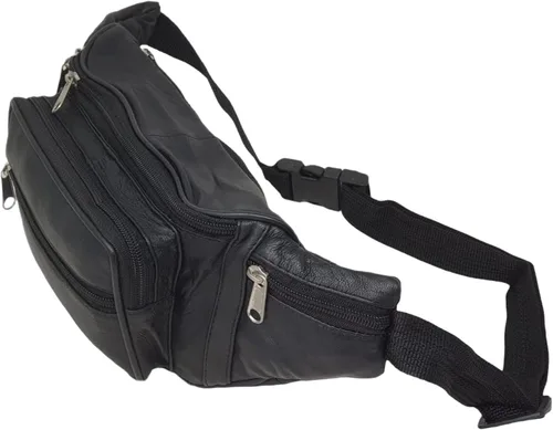 Vista 3 de Hombres Cuero Genuino Suave Extra Grande Calidad Viaje Cintura Bum Bag Bolsa Dinero Bolsa Negro