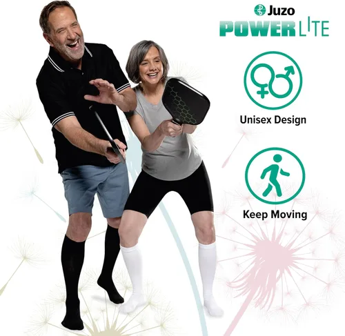 Vista 2 de Juzo Power Lite, 2620, hasta la rodilla, calcetines de compresión de 15-20 mmHg para estilos de vida activos, hombres y mujeres, XL, color blanco
