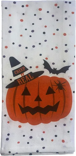 Vista 2 de Juego de 6, toallas de cocina 100% algodón para Halloween, casa encantada, Heebies Jeebies, Something Wicked This Way Comes Size: 15 "x 25".