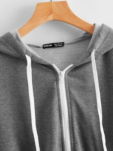 Vista 3 de MakeMeChic Sudadera corta con capucha y cordón para mujer