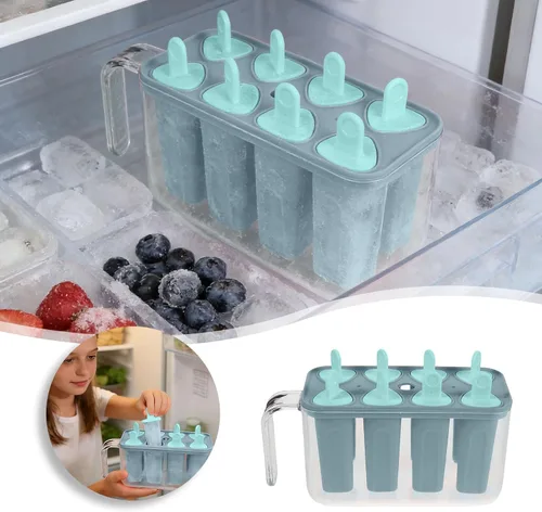 Vista 7 de 8 cavity Ice Pop Maker Mold Tray, Reusable Popsiclee Molds, Reusable Easy Release Ice Cream Container with Sticks for Yogurt Juice and DIY Chilled