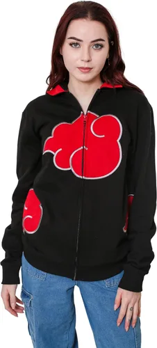 Vista 5 de Ripple Junction Naruto Shippuden Akatsuki Clan Red Clouds Zip Up Hoodie for Men