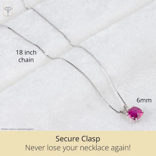 Vista 3 de MAX + STONE 925 Sterling Silver Cushion Cut Birthstone Necklace for Women 6mm Hypoallergenic Solitaire Necklace Gemstone Pendant Necklaces with