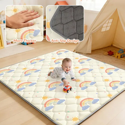 Vista 4 de Tapete de juego de 47 x 47 pulgadas para corralito – Tapetes de juegos de espuma gruesa y suave para bebés y niños pequeños – Tapetes de juego