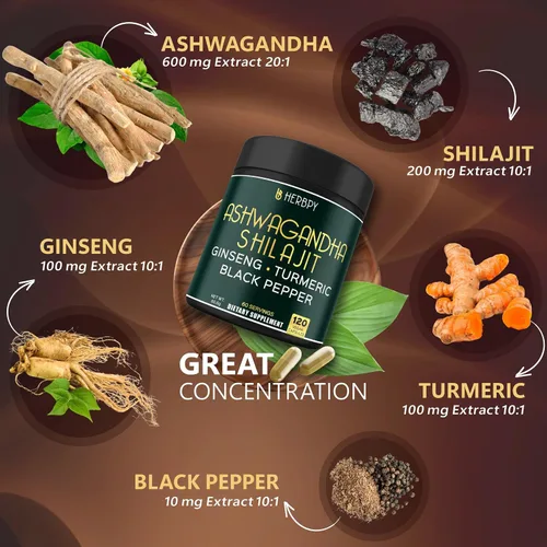 Vista 6 de Herbpy Paquete de suplemento de clavo 7 en 1 y Ashwagandha Shilajit 5 en 1