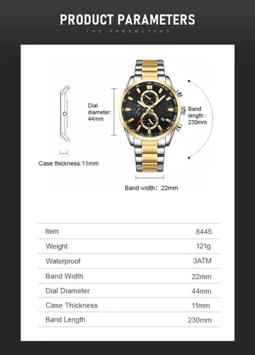 Vista 6 de Reloj de pulsera analógico de cuarzo para hombre, cronógrafo, impermeable, correa de cuero, correa de cuero, reloj de pulsera
