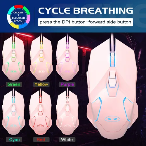 Vista 6 de MageGee G10 Gaming Mouse Wired, 7 Colors Breathing LED Backlit Gaming Mouse, 6 Adjustable DPI (up to 3200 DPI), Ergonomic Optical Computer Mouse