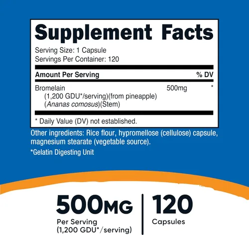 Vista 2 de Nutricost Bromelina 500 mg, 120 cápsulas vegetarianas, 1200 GDU, sin OMG, sin gluten
