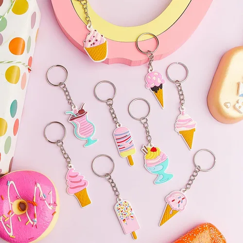 Vista 7 de Sasylvia 36 llaveros de helado para fiestas, regalos a granel, conos dulces, decoraciones de fiesta de cumpleaños para mujeres y hombres, accesorios