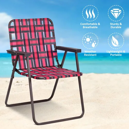 Vista 4 de COSTWAY Silla de playa plegable 6pcs Camping Césped Webbing Silla (rojo) Ligero