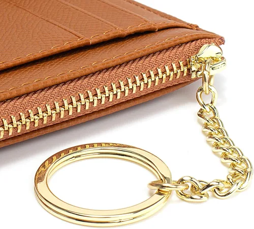 Vista 110 de Tarjetero delgado con bloqueo RFID, billetera de bolsillo pequeño, con cremallera Keychian para monedero, monedero y tarjetero para mujeres y hombres
