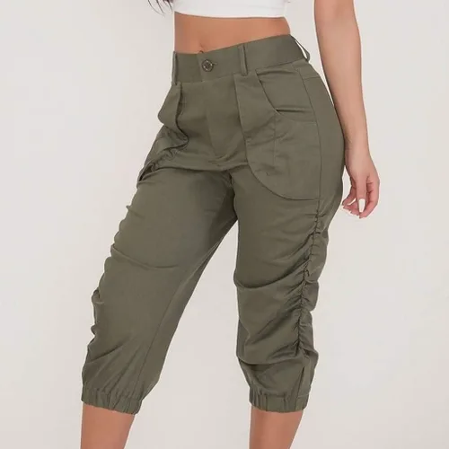 Vista 4 de JOFOW Pantalones capri para mujer, holgados, lisos, tipo cargo midi