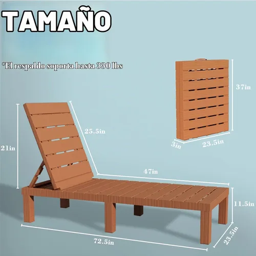 Vista 3 de DIMAR GARDEN Tumbona al aire libre, silla de piscina de resina impermeable reclinable, caramelo