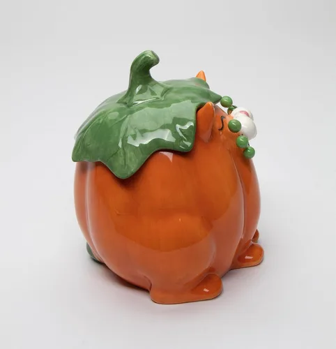 Vista 7 de Cosmos Gifts Caja de caramelos con diseño de gato y calabaza de cerámica fina, 14.9 cm H
